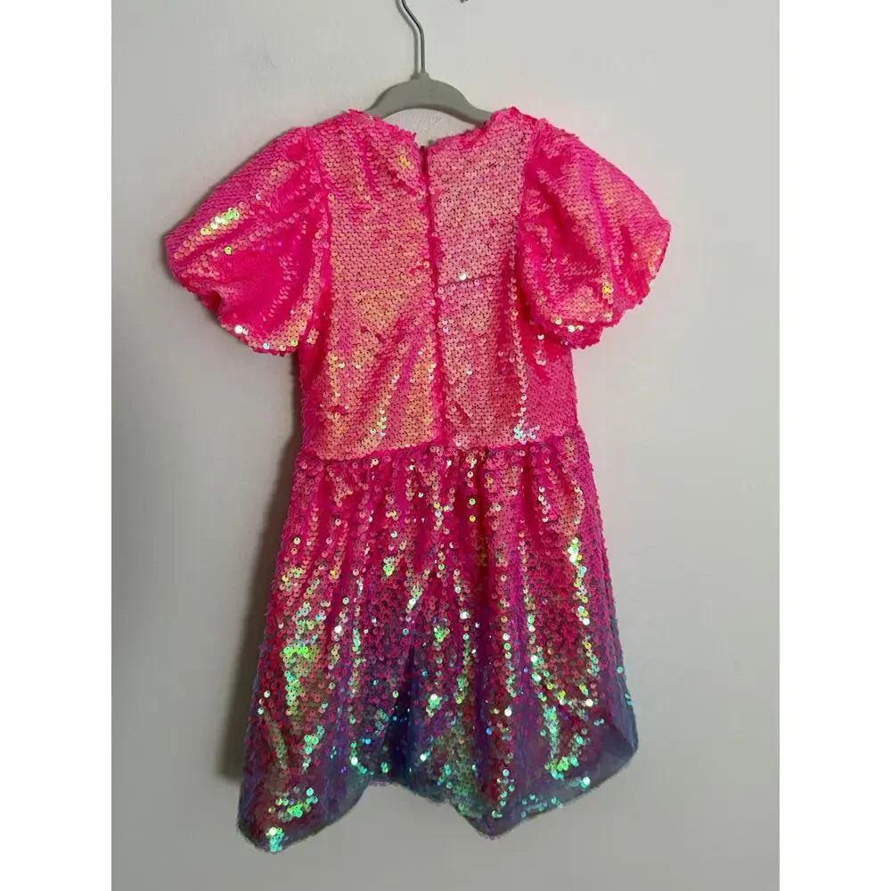 Lola & The Boys Little Girls Ombre Sequin Shimmer Puff Sleeve Dress size 4